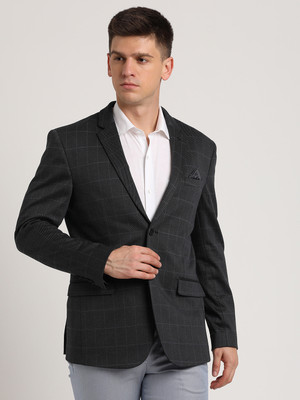 TURTLE Solid Single Breasted Casual Men Blazer(Black)