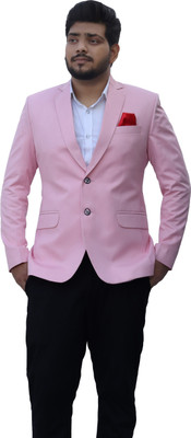 ALJAAMI Solid Single Breasted Casual Men Blazer(Pink)