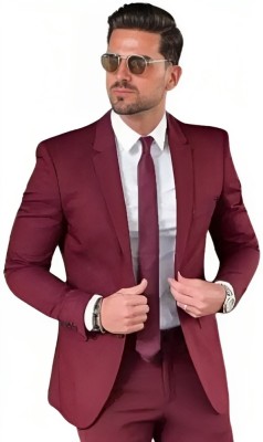 HUMJOLI MENS WEAR Solid Single Breasted Casual, Formal, Party, Festive & Wedding Men Blazer(Maroon)