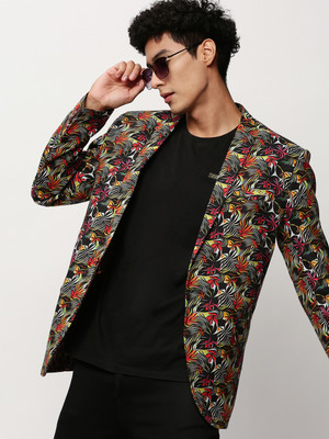 SHOWOFFFF Printed Single Breasted Casual Men Blazer(Black)