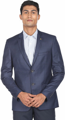 AD by Arvind Solid Single Breasted Formal Men Blazer(Blue)