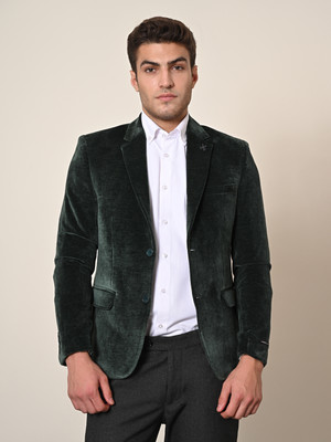 KILLER Solid Single Breasted Casual Men Blazer(Dark Green)
