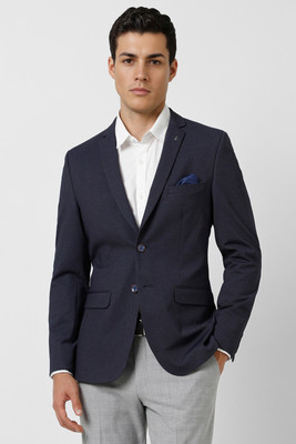 VAN HEUSEN Solid Single Breasted Formal Men Blazer(Dark Blue)
