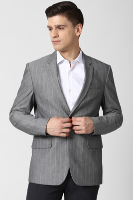 PETER ENGLAND Self Design Single Breasted Formal Men Blazer(Grey)