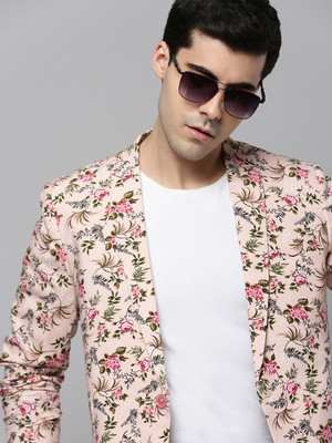 SHOWOFFFF Printed Single Breasted Casual Men Blazer(Pink)