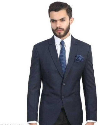 maksud enterprise Solid Single Breasted Formal Men Blazer(Blue)