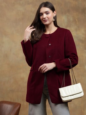 KOTTY Solid Single Breasted Casual Women Blazer(Maroon)