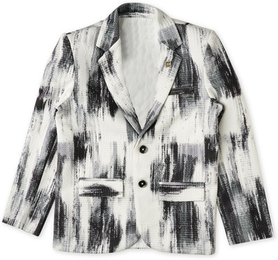CAVIO Printed Single Breasted Party Boys Blazer(Grey)
