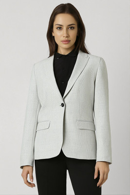 VAN HEUSEN Checkered Single Breasted Formal Women Blazer(Grey)