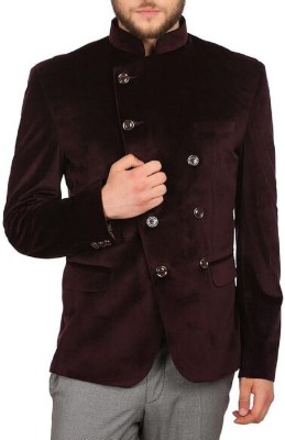 THECREATIon Solid Single Breasted Festive & Wedding Men Blazer(Brown)