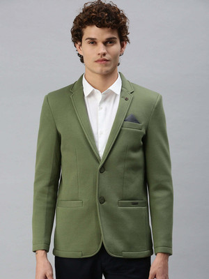 SHOWOFFFF Solid Single Breasted Casual Men Blazer(Green)