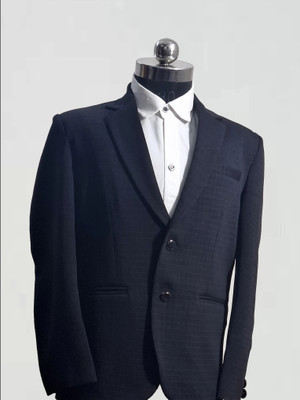 TTRFashion Checkered Single Breasted Casual Boys Blazer(Dark Blue)
