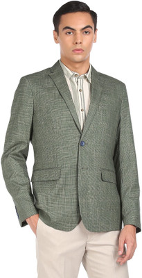 ARROW Checkered Single Breasted Casual Men Blazer(Green)