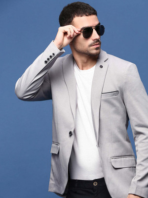 SHOWOFFFF Solid Single Breasted Casual Men Blazer(Grey)