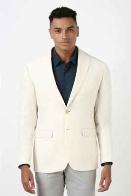 PETER ENGLAND Self Design Single Breasted Formal Men Blazer(Beige)