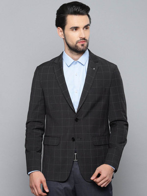 LOUIS PHILIPPE Checkered Single Breasted Formal Men Blazer(Black)