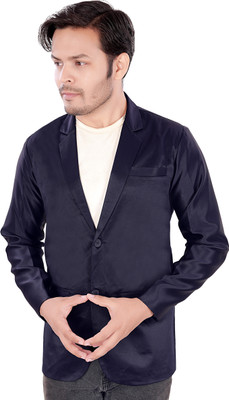 Click One Solid Single Breasted Casual Men Blazer(Dark Blue)