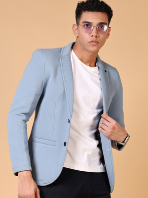V-MART Solid Single Breasted Casual Men Blazer(Blue)