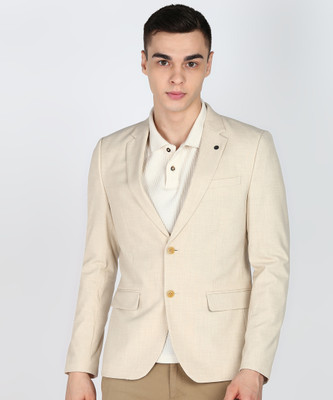 KILLER Solid Single Breasted Casual Men Blazer(Beige)