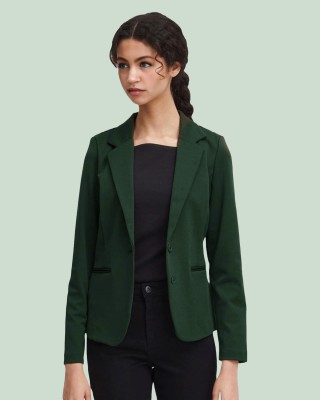 Rocksy Solid Single Breasted Casual Women Blazer(Dark Green)