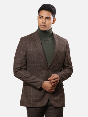Raymond Checkered Single Breasted Formal Men Blazer(Brown)