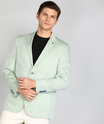 VAN HEUSEN Solid Single Breasted Formal Men Blazer(Light Green)