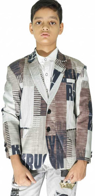 TTRFashion Printed Single Breasted Festive & Wedding Boys Blazer(Multicolor)