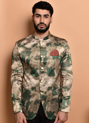PRINT CULTR Printed Single Breasted Casual Men Blazer(Beige)