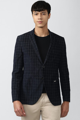 VAN HEUSEN Checkered Single Breasted Formal Men Blazer(Black)