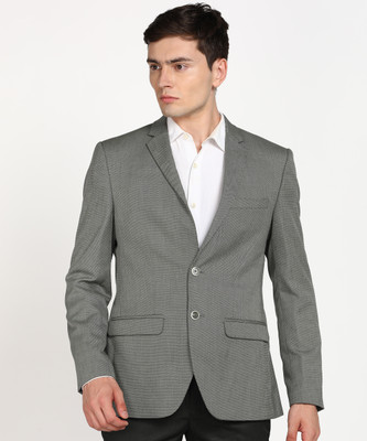 PARK AVENUE Self Design Single Breasted Formal Men Blazer(Dark Green)