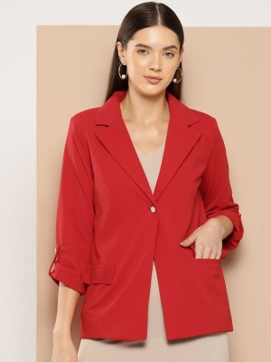 CHEMISTRY Solid Single Breasted Casual Women Blazer(Red)