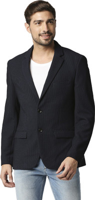 BASICS Solid Single Breasted Casual Men Blazer(Dark Blue)