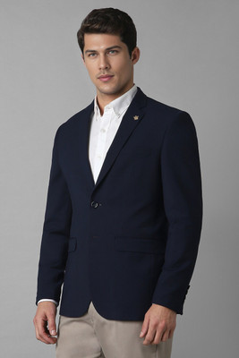 LOUIS PHILIPPE Solid Single Breasted Formal Men Blazer(Blue)