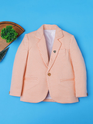 Ridokidz Solid, Printed Single Breasted Festive & Wedding Boys Blazer(Orange)