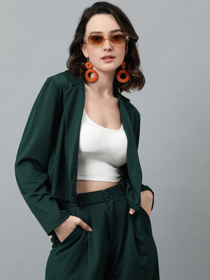 KOTTY Solid Single Breasted Casual Women Blazer(Green)