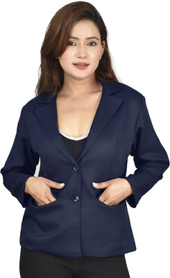 TrendArc Solid Single Breasted Casual Women Blazer(Blue)