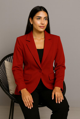 Aaromcollection Solid Single Breasted Casual Women Blazer(Maroon)