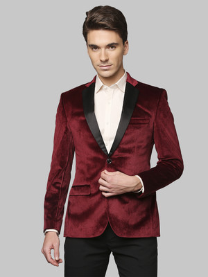 PARK AVENUE Self Design Single Breasted Formal Men Blazer(Red)