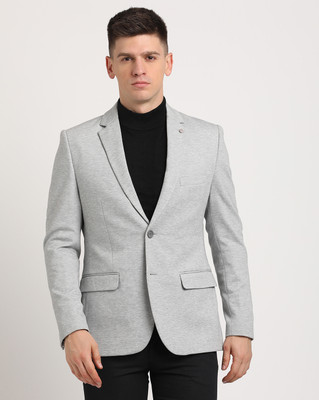 TURTLE Self Design Single Breasted Casual Men Blazer(Silver)