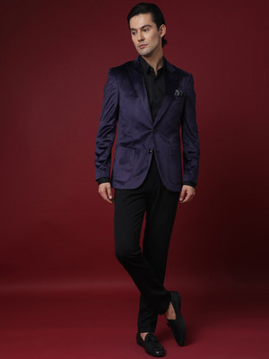 Rare Rabbit Solid Single Breasted Casual Men Blazer(Purple)
