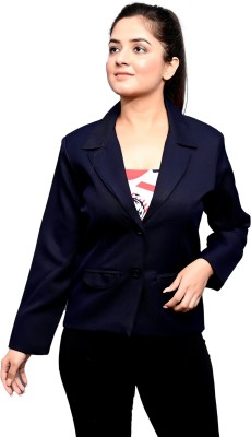 INAAYA Solid Single Breasted Formal Women Blazer(Dark Blue)