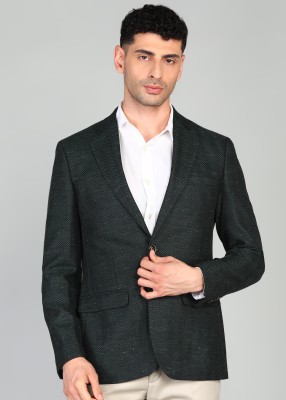 PARK AVENUE Self Design Single Breasted Formal Men Blazer(Dark Green)