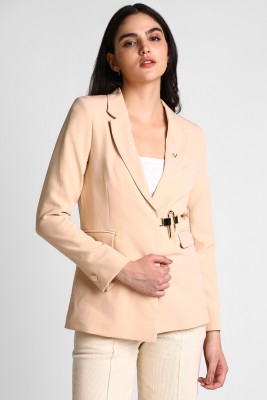 Allen Solly Solid Single Breasted Casual Women Blazer(Beige)