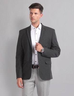 AD by Arvind Self Design Single Breasted Formal Men Blazer(Grey)