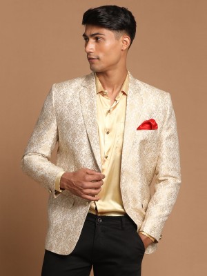 VASTRAMAY Self Design Single Breasted Festive Men Blazer(Beige)