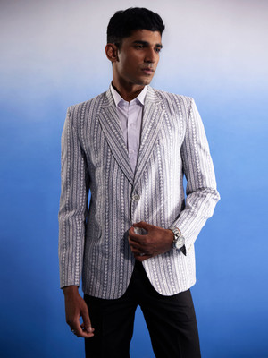 Shvaas By Vastramay Printed Single Breasted Casual Men Blazer(Grey)