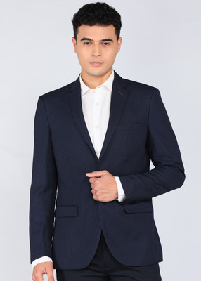 PARK AVENUE Self Design Bandhgala Formal Men Blazer(Blue)