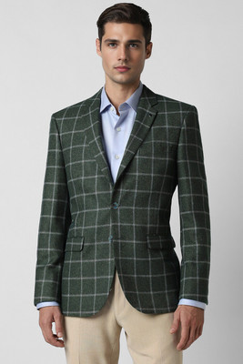 VAN HEUSEN Checkered Single Breasted Formal Men Blazer(Green)