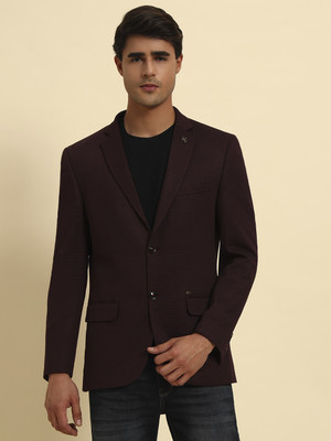 CANTABIL Solid Single Breasted Party Men Blazer(Maroon)