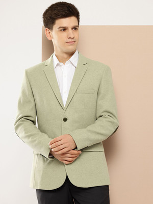 INVICTUS Solid Single Breasted Formal Men Blazer(Green)